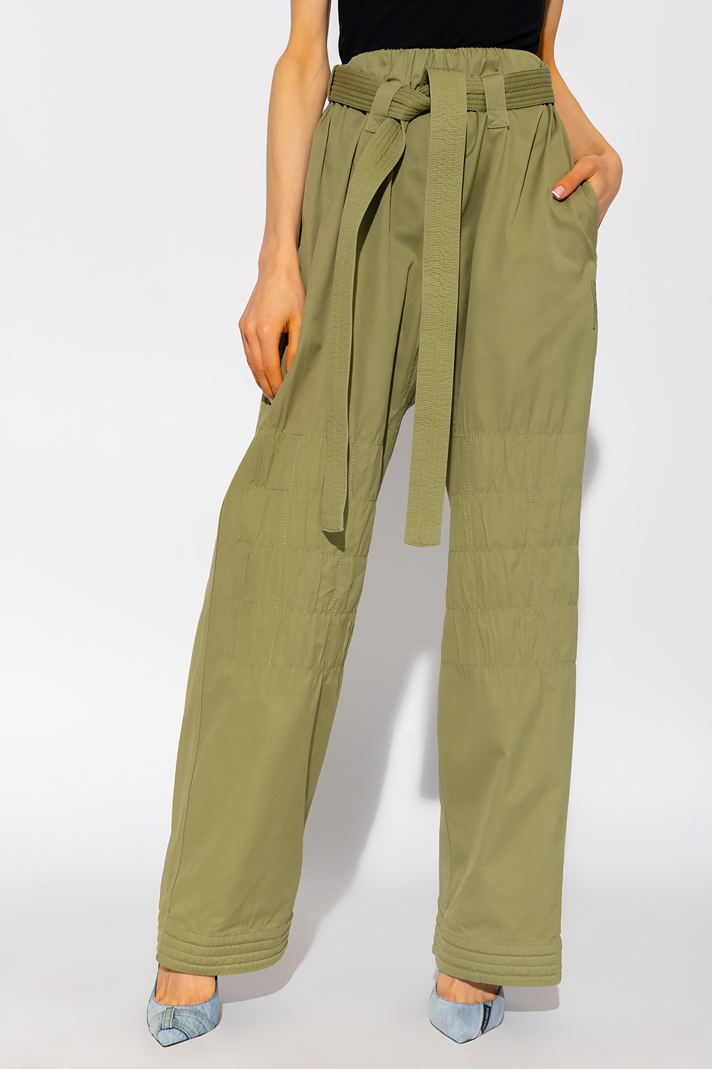 【送料&関税込】Stella McCartney Wide Leg Trousers $995 Stella McCartney Womens Green Creased Pants Wide Leg